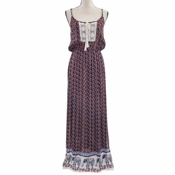 INDULGE In Style Boho Printed Crochet Maxi Dress - Picture 1 of 12